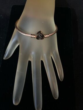 Rose-Gold Cable Bracelet with Center 'S' Accent Stainless Steel